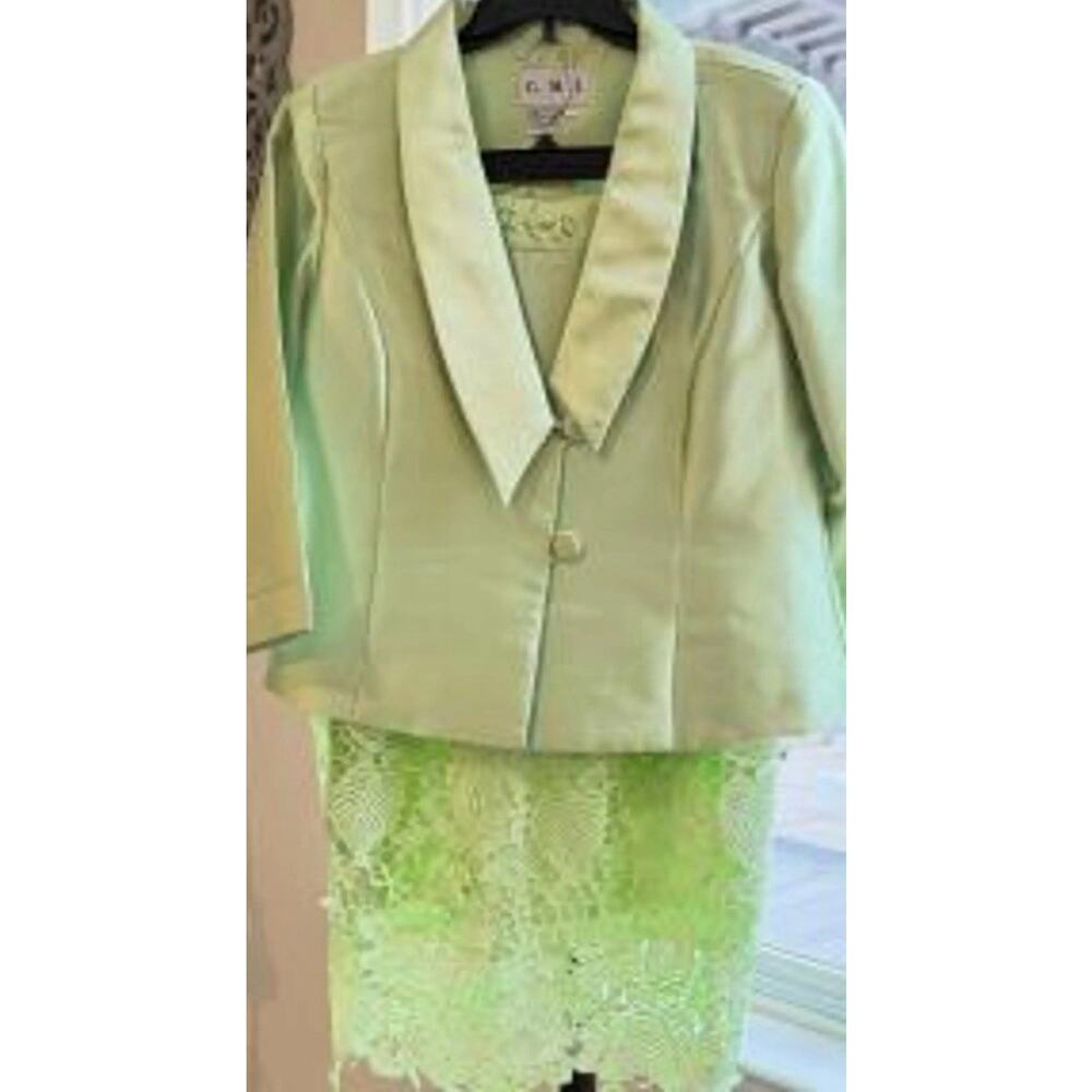 NWT GMI Woman Mint Celery Green Blazer Skirt Church Suit Sz 22W Floral Lace Vtg